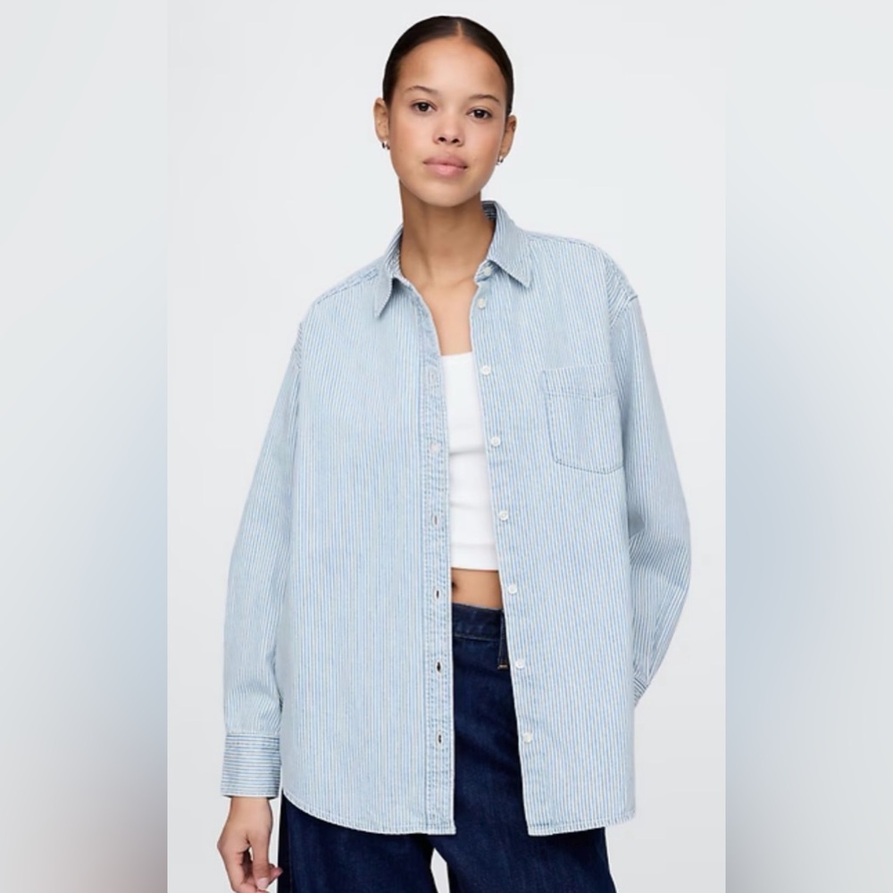 NWOT Gap Denim Stripe ‘Big Shirt’ - size XS petite